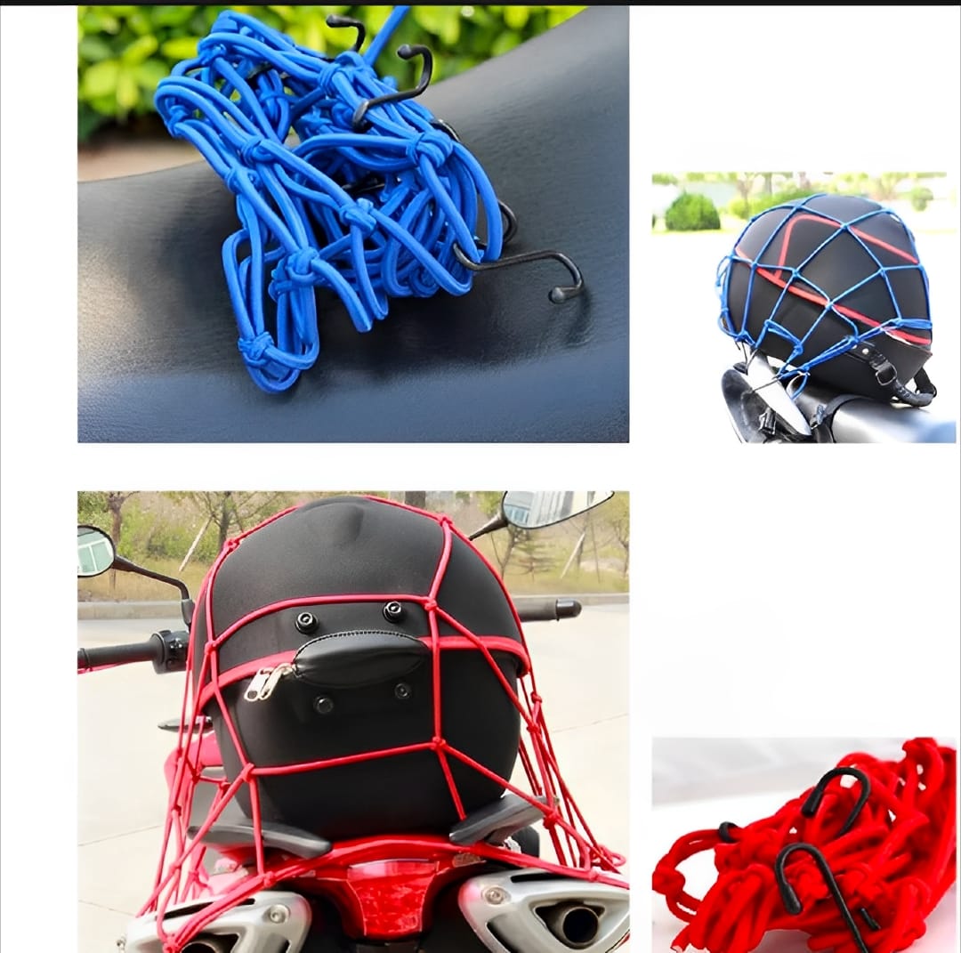 Motorcycle Flexible Cargo Net – Helmet Holder & Luggage Mesh With Hooks (Random Color)