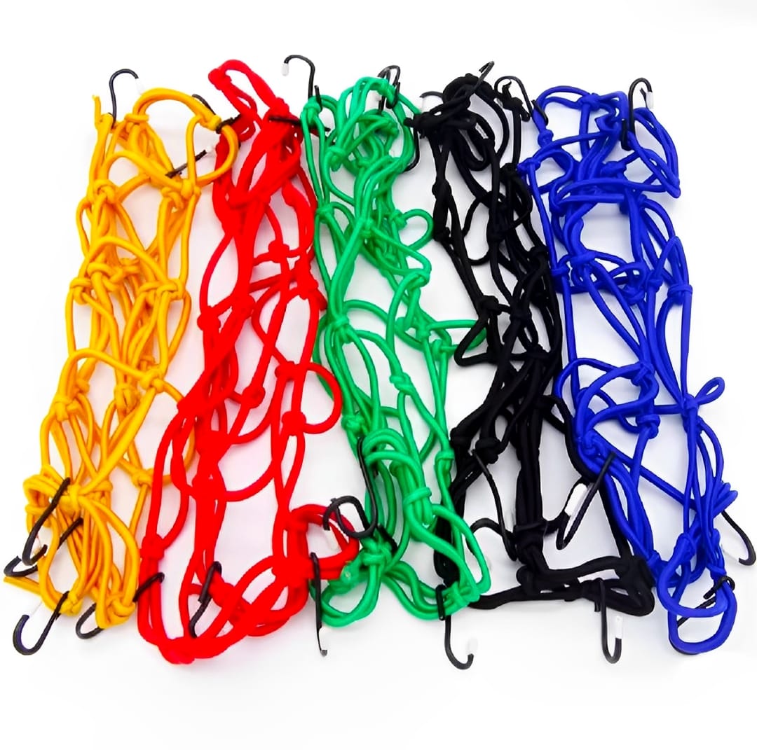 Motorcycle Flexible Cargo Net – Helmet Holder & Luggage Mesh With Hooks (Random Color)