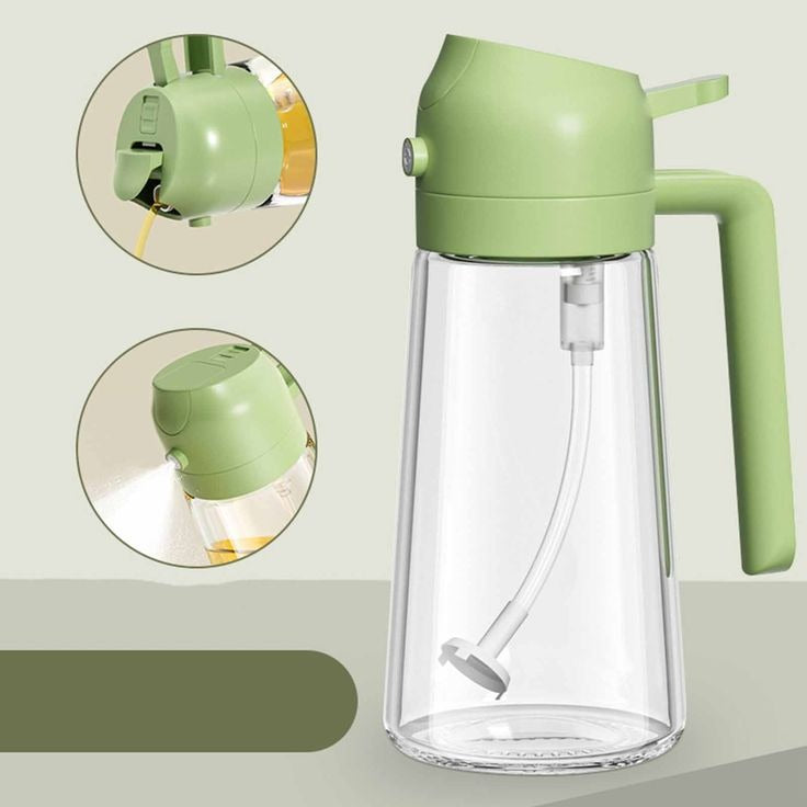 2-In-1 Oil Spray Bottle | Adjustable Mist & Dispenser | 470ml Leak-Proof Glass Container | For Cooking, BBQ, Baking & Air Fryer 500ml (Random Colo