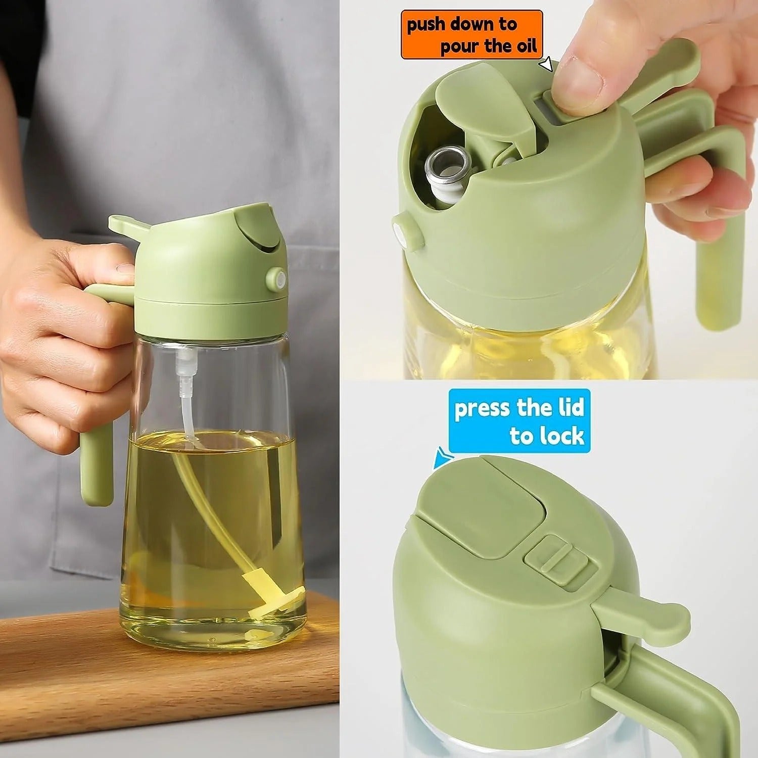2-In-1 Oil Spray Bottle | Adjustable Mist & Dispenser | 470ml Leak-Proof Glass Container | For Cooking, BBQ, Baking & Air Fryer 500ml (Random Colo