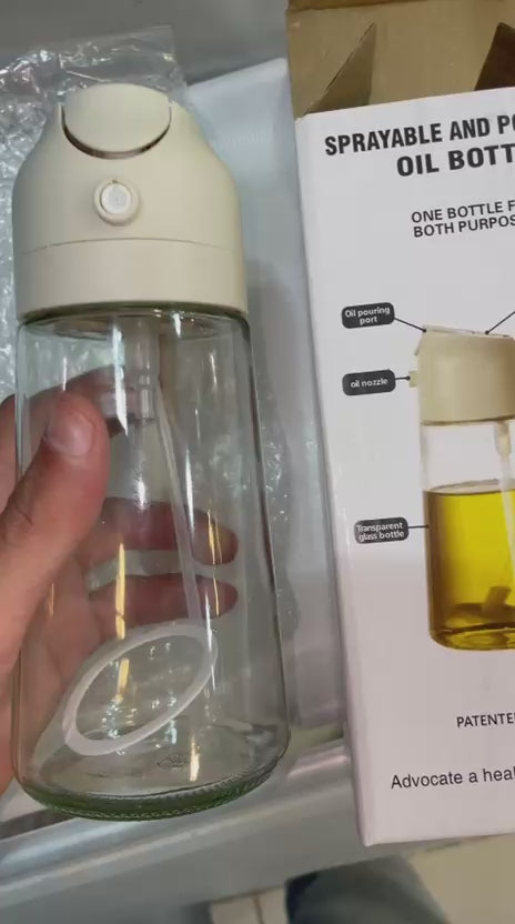 2-In-1 Oil Spray Bottle | Adjustable Mist & Dispenser | 470ml Leak-Proof Glass Container | For Cooking, BBQ, Baking & Air Fryer 500ml (Random Colo